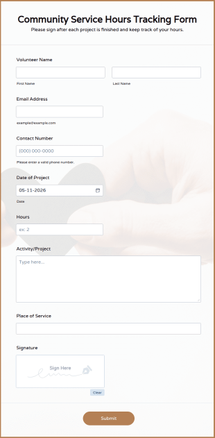 Community Service Hours Tracking Form Template