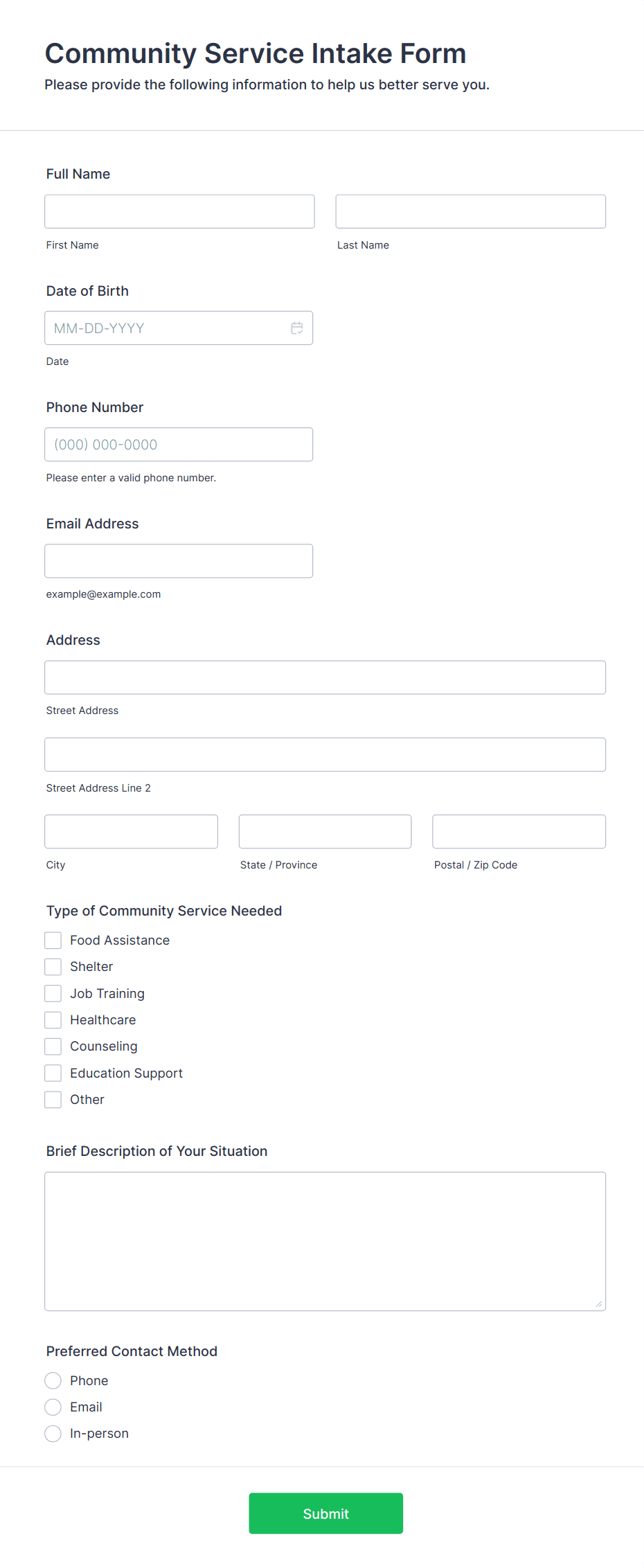 Community Service Intake Form Template | Jotform
