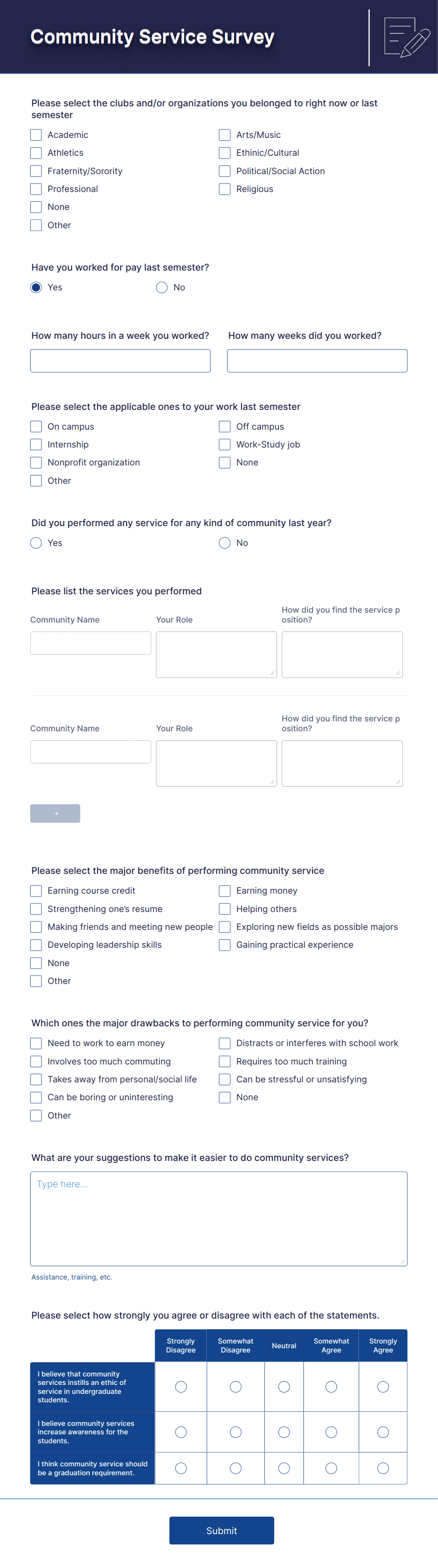 Community Service Survey Form Template | Jotform