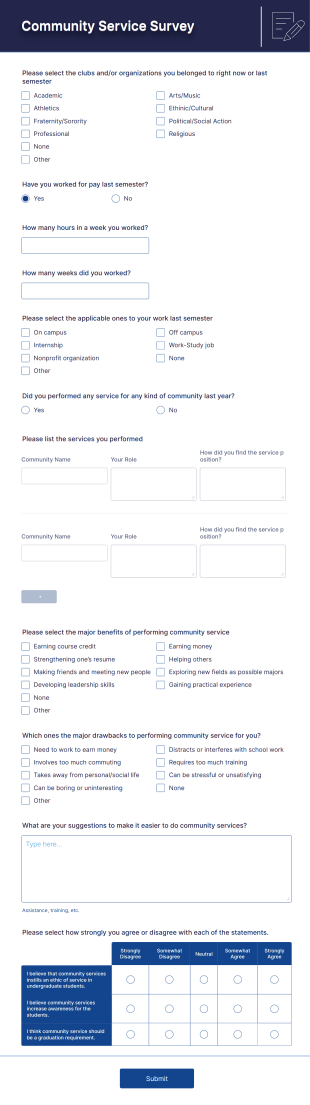 Community Service Survey Form Template