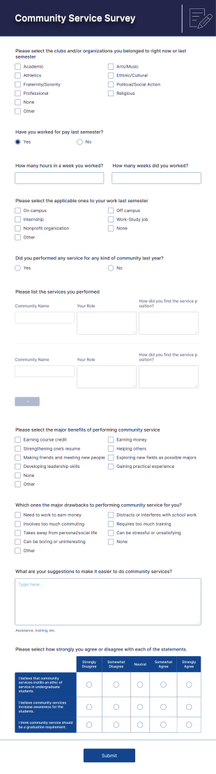 Community Service Survey Form Template