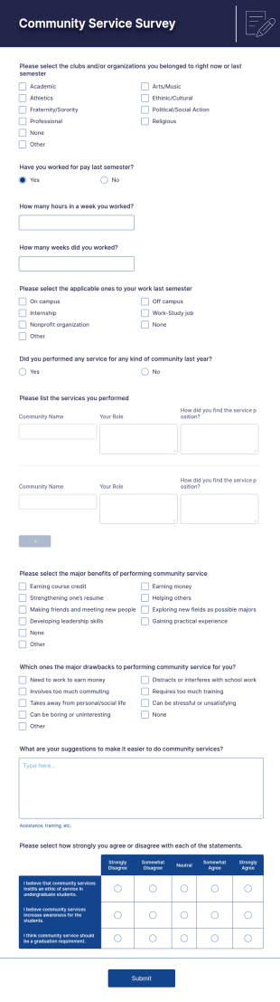 Community Service Survey Form Template