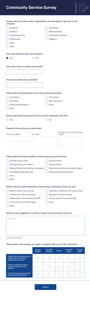 Community Service Survey Form Template