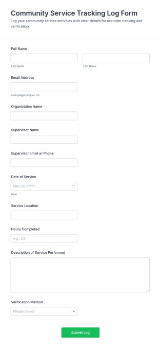 Community Service Tracking Log Form Template