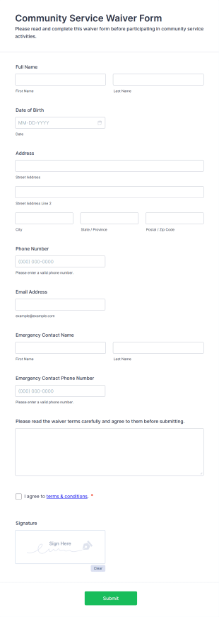 Community Service Waiver Form Template