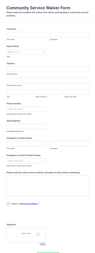 Community Service Waiver Form Template