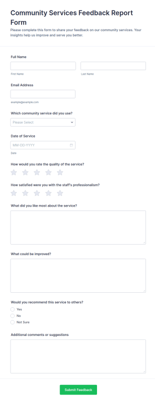 Community Services Feedback Report Form Template