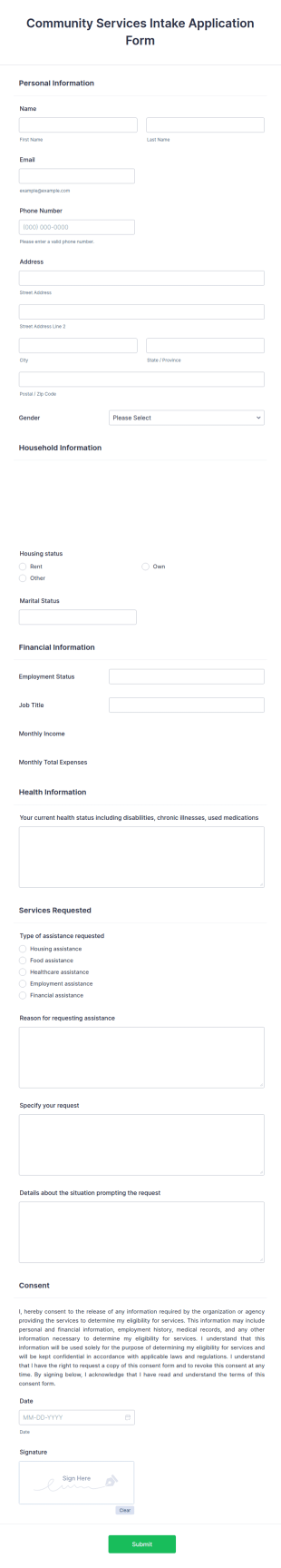 Community Services Intake Application Form Template