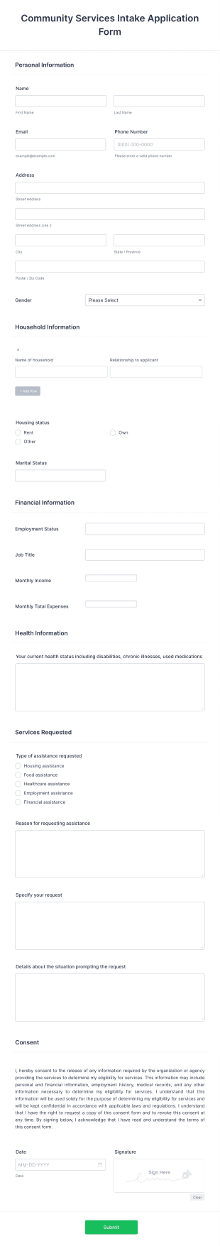 Community Services Intake Application Form Template