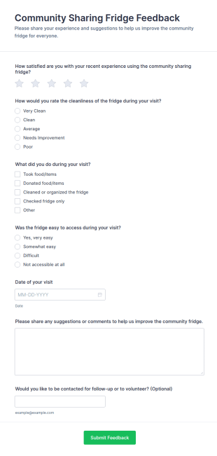 Community Sharing Fridge Feedback Form Template