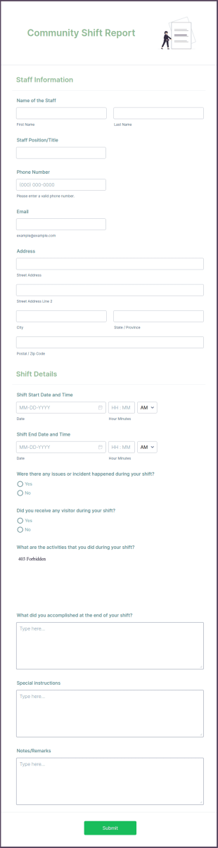 Community Shift Report Form Template