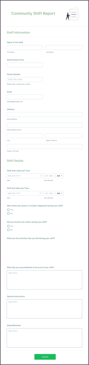 Community Shift Report Form Template