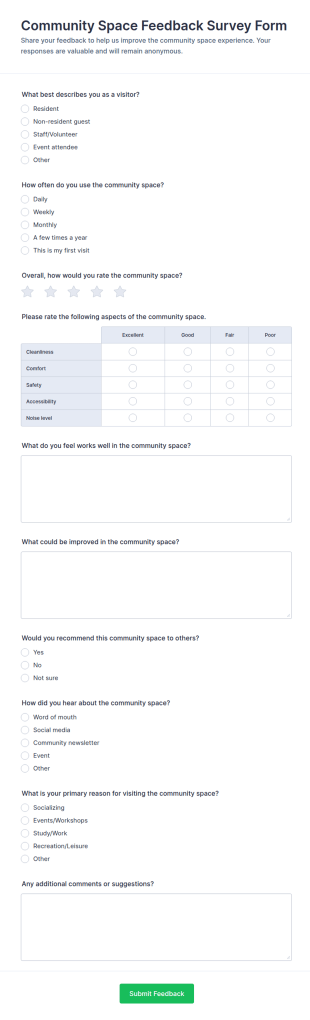 Community Space Feedback Survey Form Template