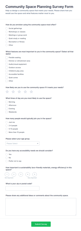 Community Space Planning Survey Form Template