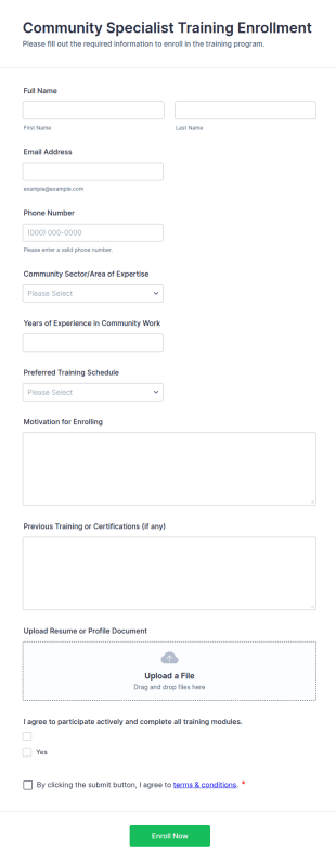 Community Specialist Training Enrollment Form Template