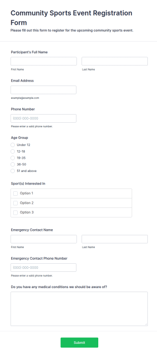 Community Sports Event Registration Form Template