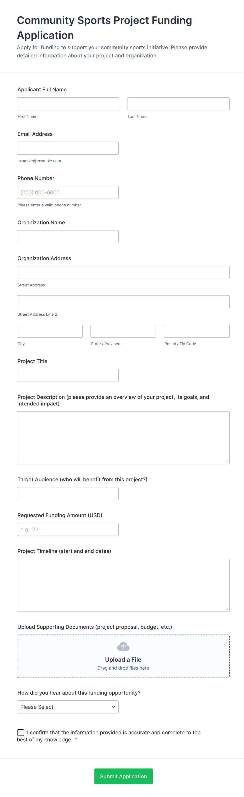 Community Sports Project Funding Application Form Template | Jotform