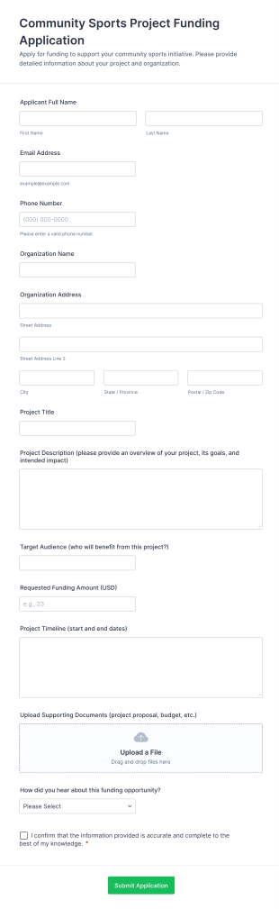 Community Sports Project Funding Application Form Template