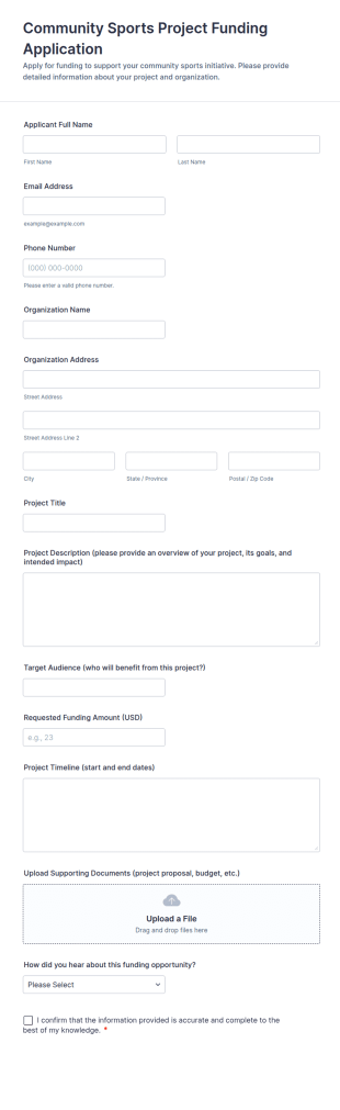Community Sports Project Funding Application Form Template