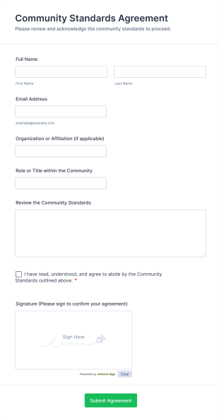 Community Standards Agreement Form Template