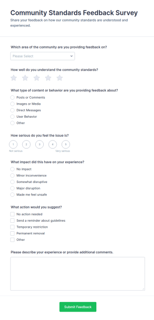 Community Standards Feedback Survey Form Template