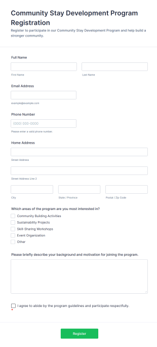 Community Stay Development Program Registration Form Template
