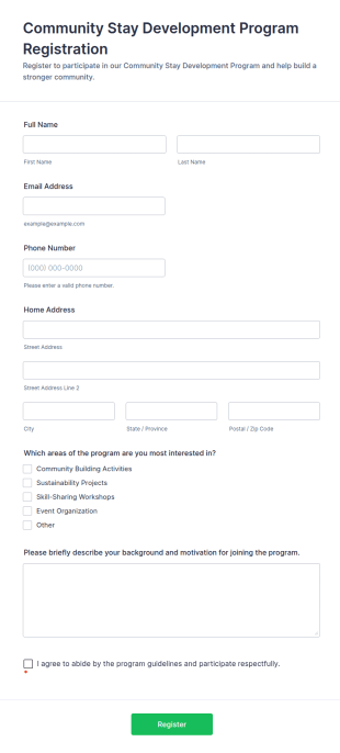 Community Stay Development Program Registration Form Template