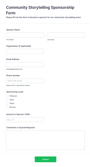 Community Storytelling Sponsorship Form Template