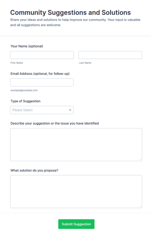Community Suggestions And Solutions Form Template
