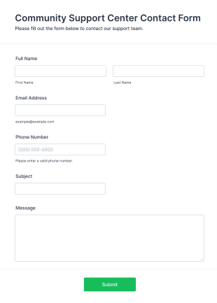 Community Support Center Contact Form Template