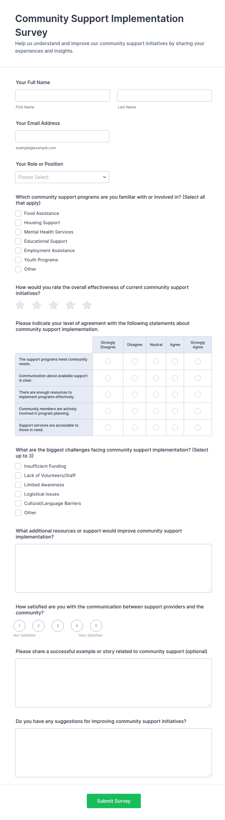 Implementation Service Form Community Support Implementation Survey Form Template | Jotform