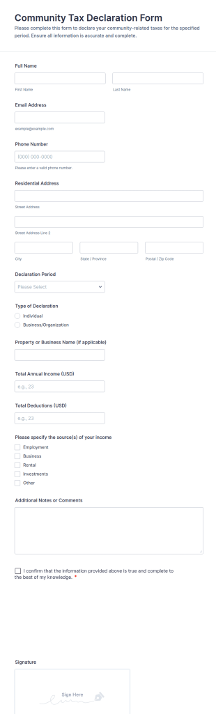 Community Tax Declaration Form Template