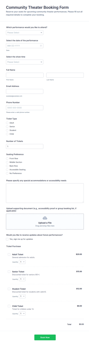 Community Theater Booking Form Template