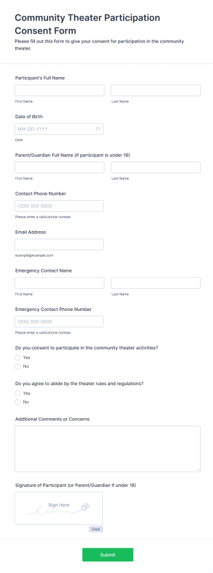 Community Theater Participation Consent Form Form Template