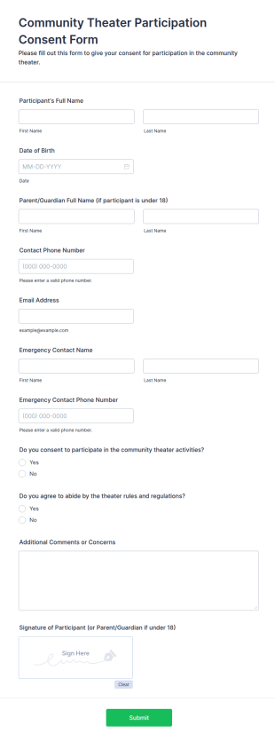 Community Theater Participation Consent Form Template