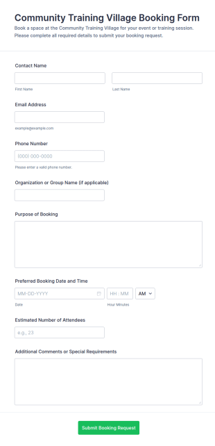 Community Training Village Booking Form Template