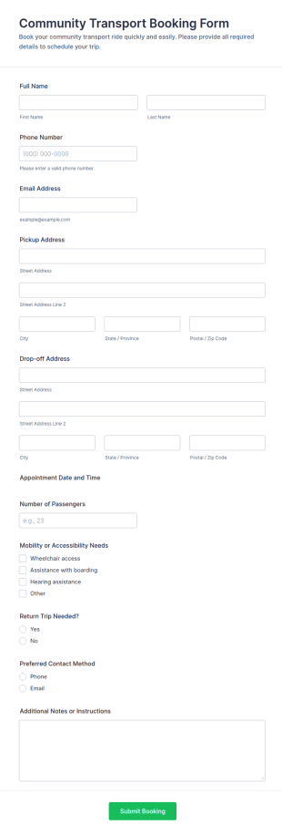 Community Transport Booking Form Template