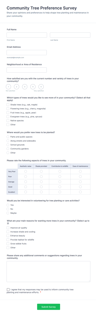 Community Tree Preference Survey Form Template