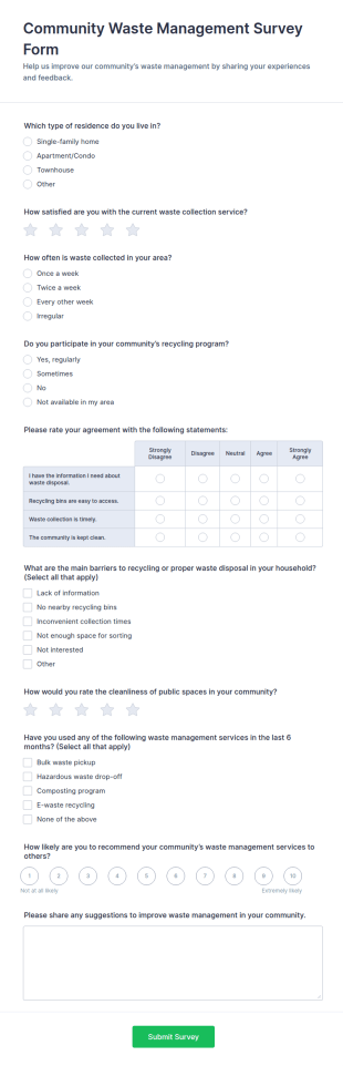 Community Waste Management Survey Form Template