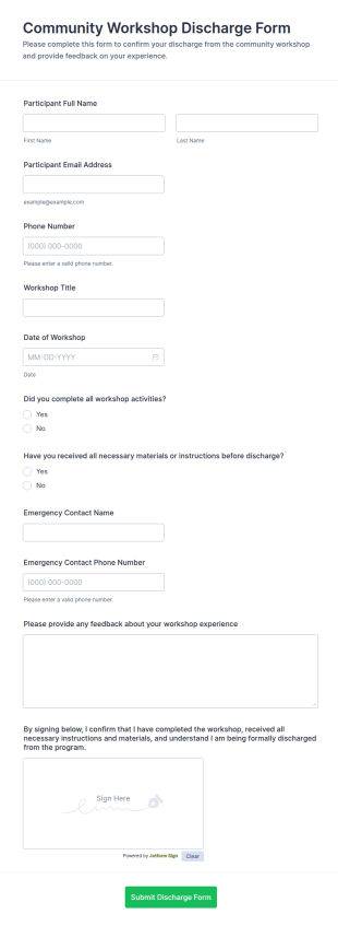 Community Workshop Discharge Form Template