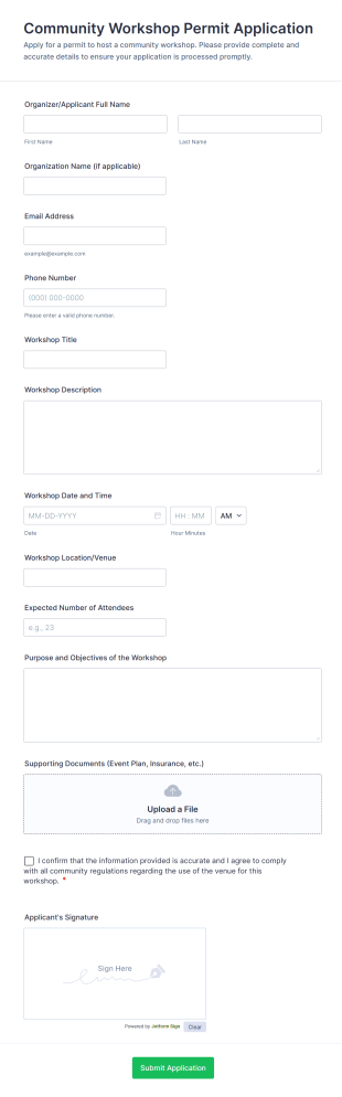 Community Workshop Permit Application Form Template