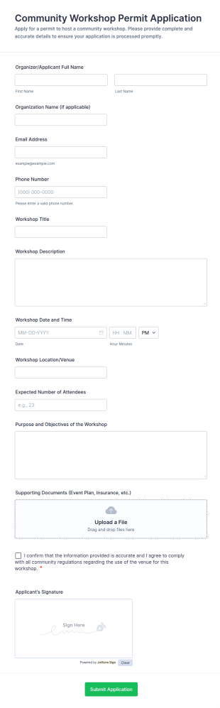 Community Workshop Permit Application Form Template