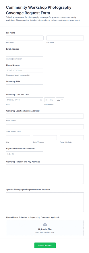 Community Workshop Photography Coverage Request Form Template