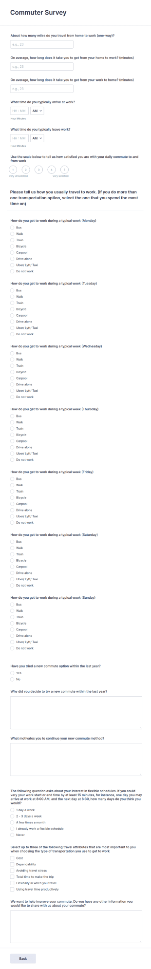 Commuter Survey Form Template