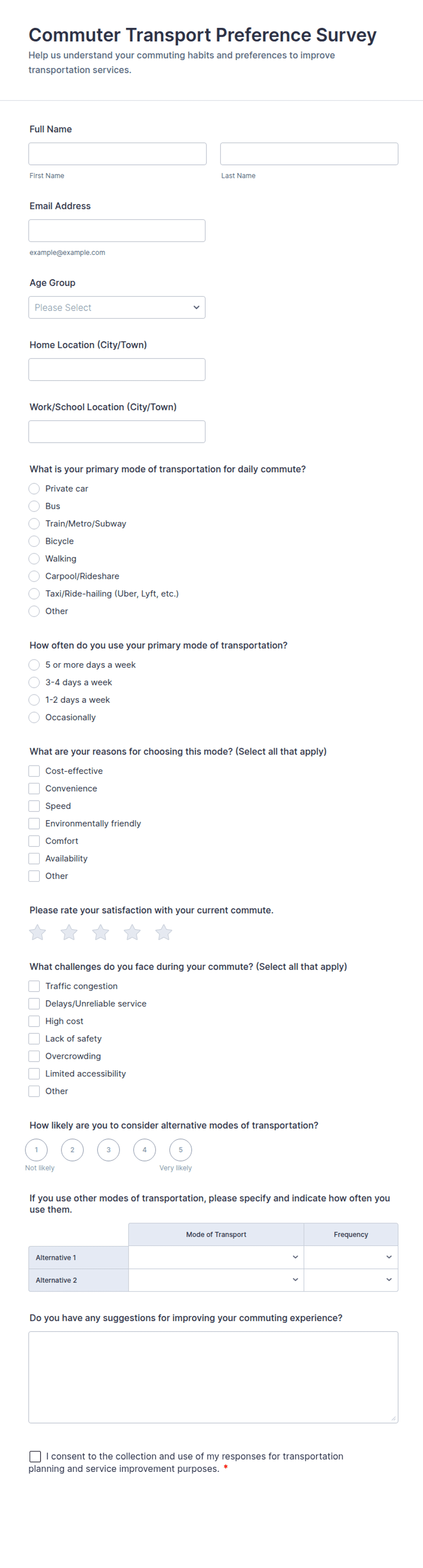 Commuter Transport Preference Survey Form Template | Jotform