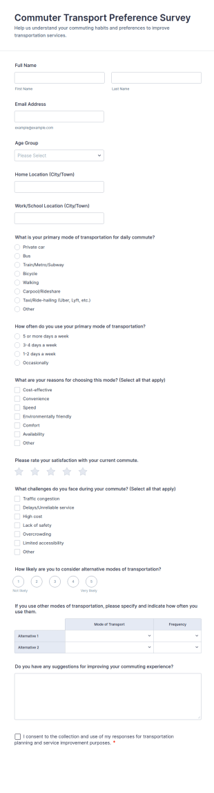 Commuter Transport Preference Survey Form Template