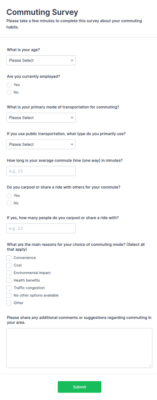 Commuting Survey Form Template