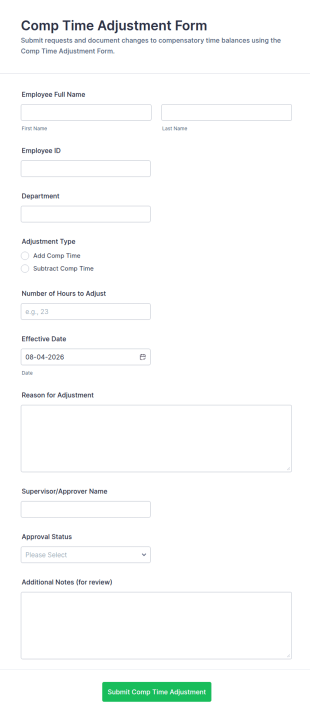 Comp Time Adjustment Form Template