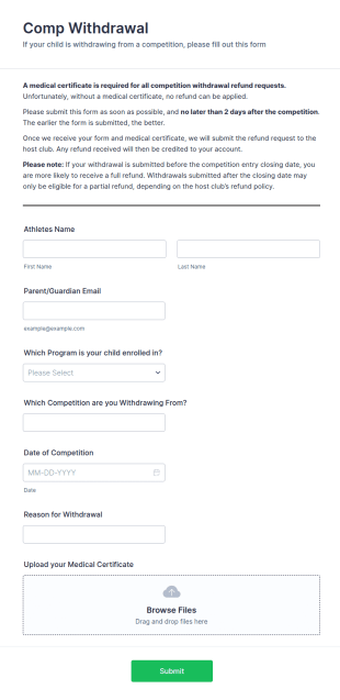 Competition Withdrawal Form Template