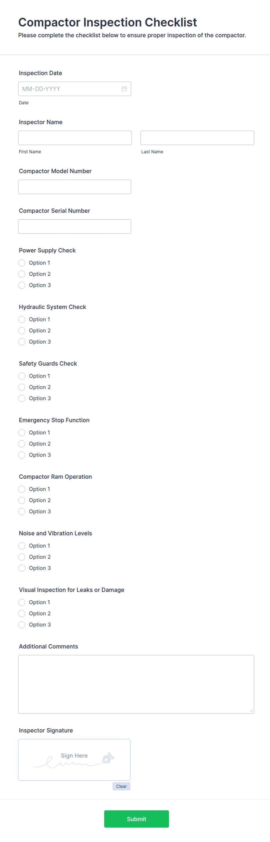 Compactor Inspection Checklist Form Template | Jotform
